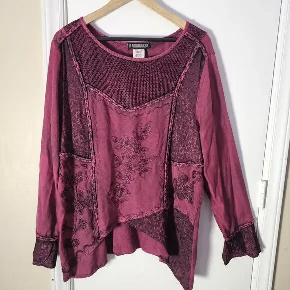 Pyramid Collection Boho Top Sz 1X Whimsy Bell Sleeve RenFair Braided Embroidered - Picture 1 of 7